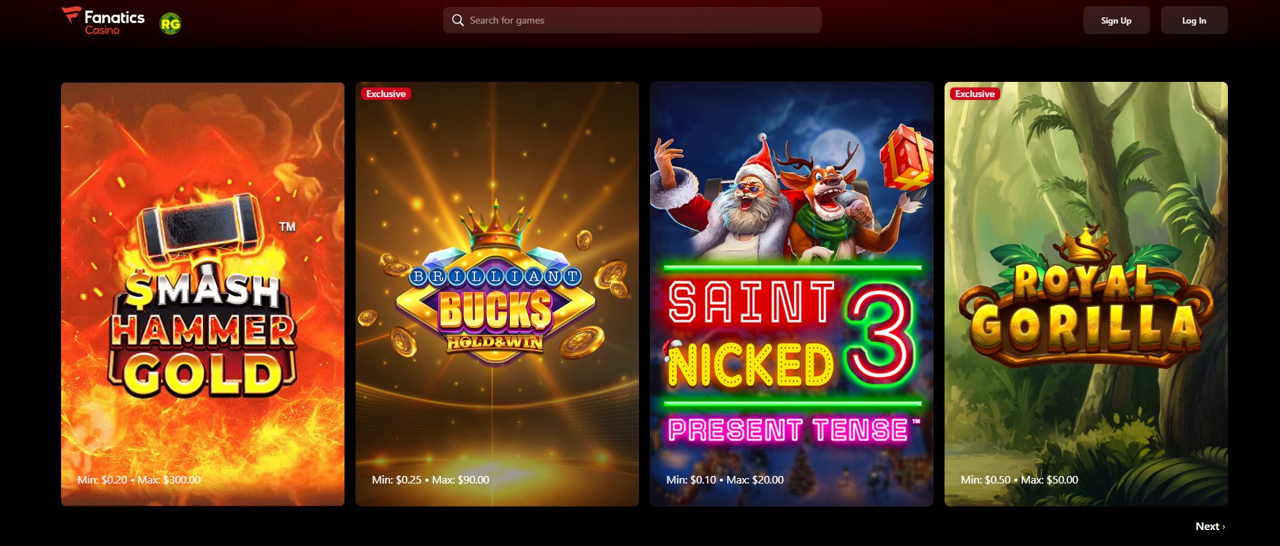 Fanatics Casino lobby interface with game categories and promotions